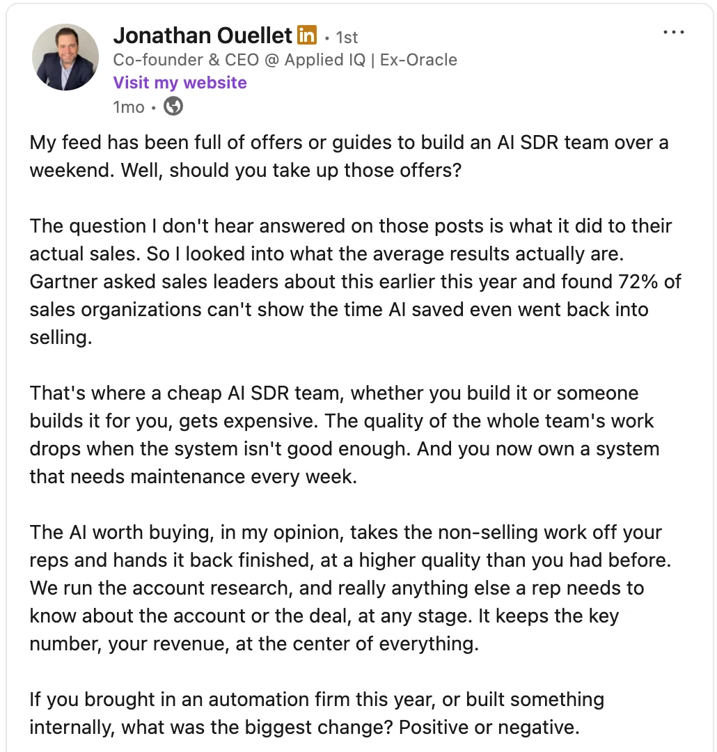 A LinkedIn post written in Jon's voice profile.
